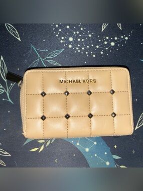 Michael Kors Small Studded Quilted Wallet in Tan